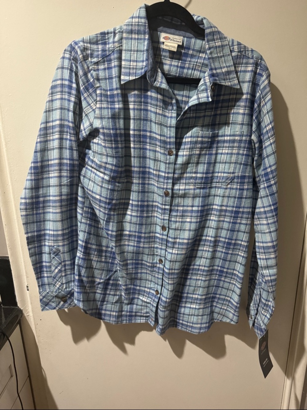 Women’s Light Blue Plaid Button-Up Shirt